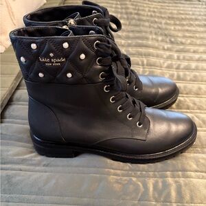 Kate Spade Black Combat Boots with Pearl Detail